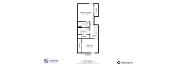 A floor plan for a home with a primary bedroom, bathroom, storage, and bedroom on the second floor.