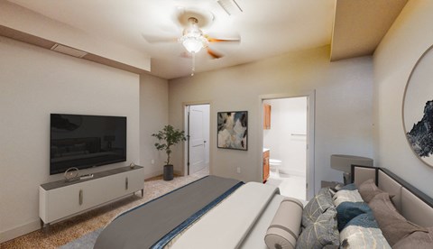 A living room with a television, a couch, and a pool table.