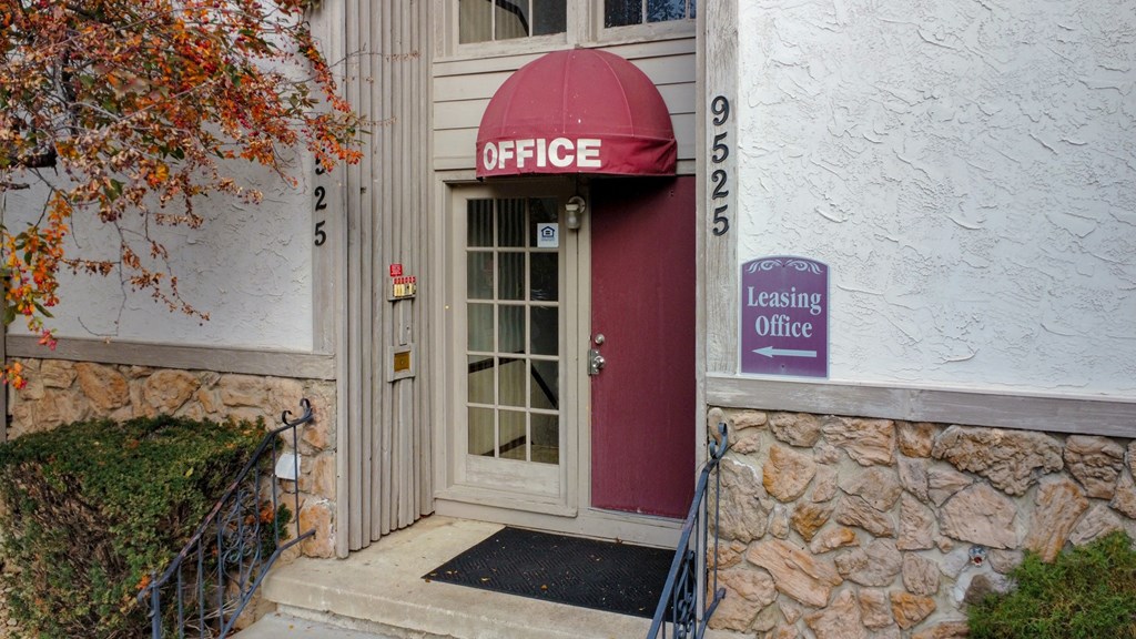 the entrance to the leasing office of the leaching office office building
