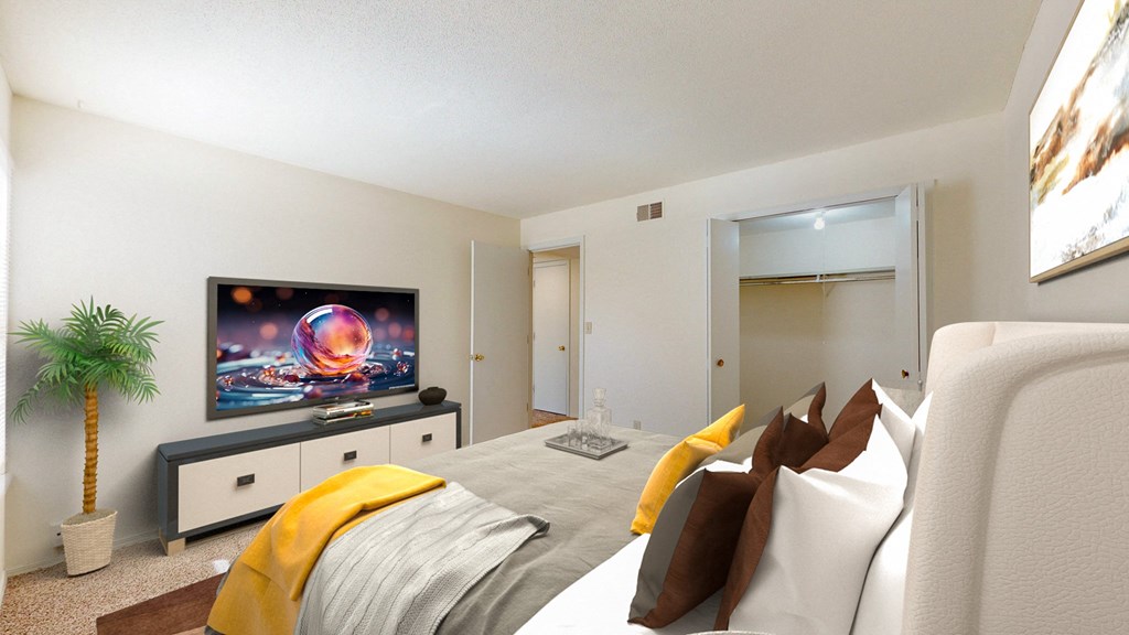 our apartments offer a living room with a bed and a tv