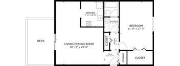 a floor plan of a small house with a bedroom and a living room