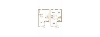 A diagram of a two-story house with labeled rooms.