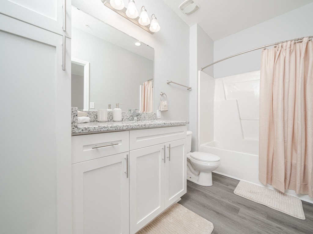 renovated bathrooms with granite counter tops