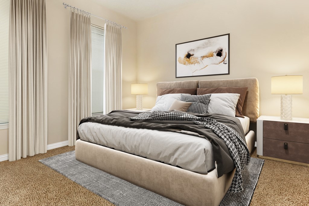 a bedroom with a bed and a dresser