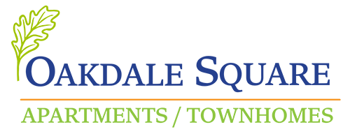 The image is a logo for Oakdale Square, which offers apartments and townhomes.