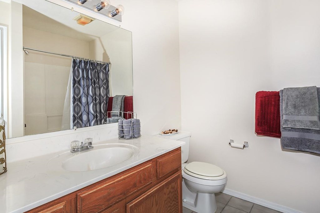 A bathroom with a toilet, sink, and shower.