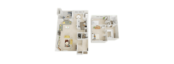 Two floor plans of a house with a kitchen, living room, and bedrooms.