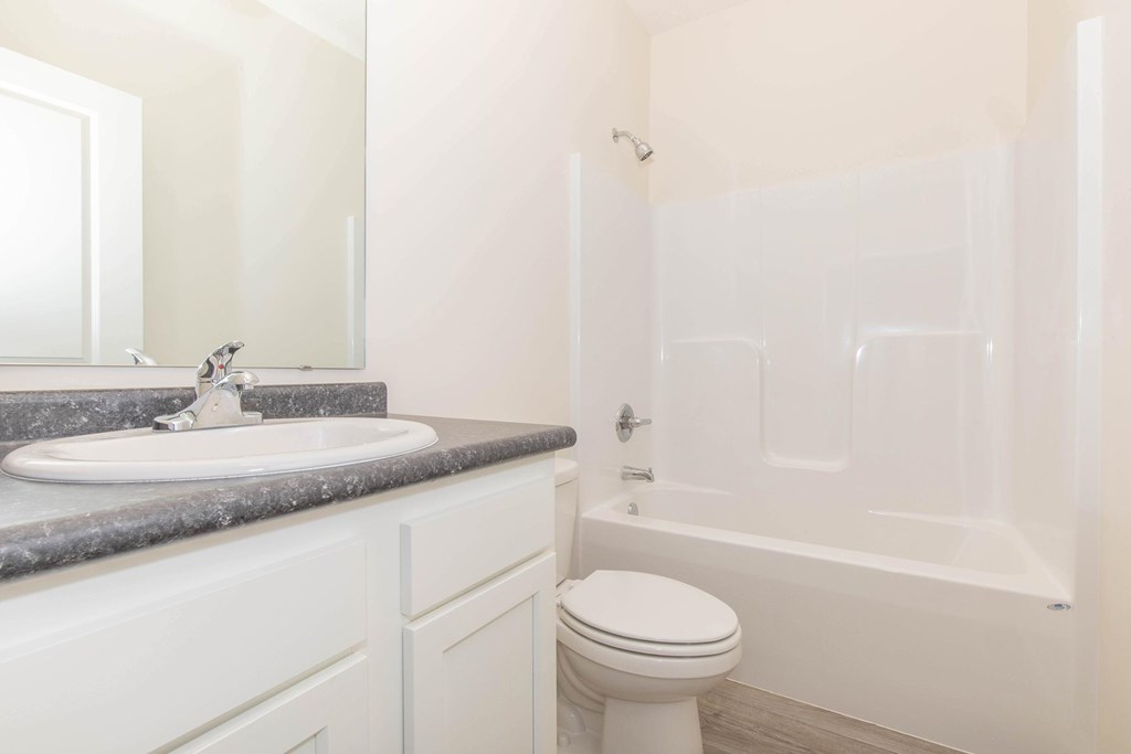 A white toilet sits next to a sink in a bathroom.