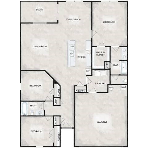 A floor plan of a house with a garage and a pantry.