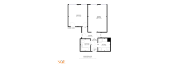 a floor plan of a 1 bedroom floor plan with 2 baths