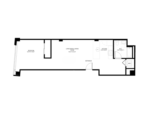 A floor plan of a house with a living room, dining room, kitchen, and bathrooms.