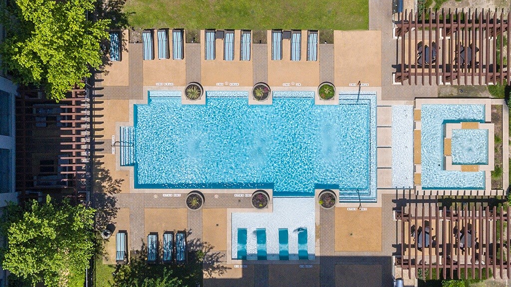 arial view of the pool at the resort