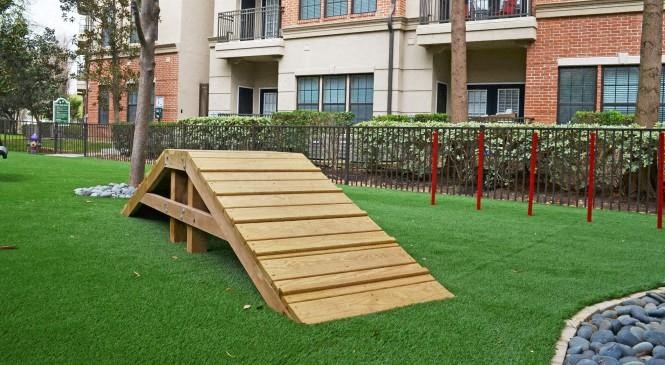 a wooden ramp in the middle of a yard