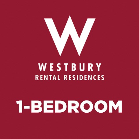 A red poster advertising Westbury Rental Residences 1-bedroom apartments.