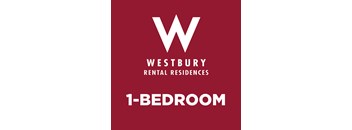 A red poster advertising Westbury Rental Residences 1-bedroom apartments.