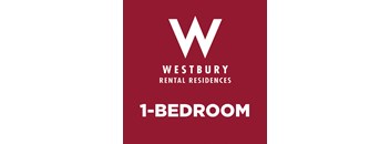 A red poster advertising Westbury Rental Residences 1-bedroom apartments.