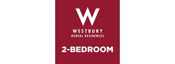 A red poster advertising Westbury Rental Residences with a 2-bedroom option.