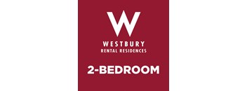 A red poster advertising Westbury Rental Residences and a 2-bedroom apartment.