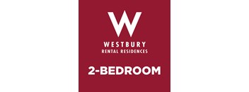 A red poster advertising Westbury Rental Residences and a 2-bedroom apartment.