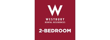 A red poster advertising Westbury Rental Residences and a 2-bedroom apartment.