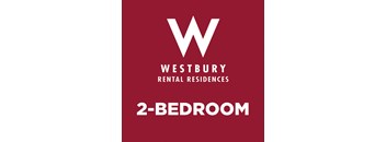 A red poster advertising Westbury Rental Residences and a 2-bedroom apartment.