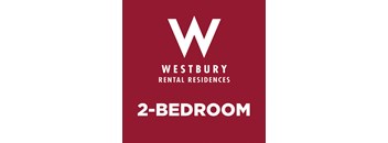 A red poster advertising Westbury Rental Residences and a 2-bedroom apartment.