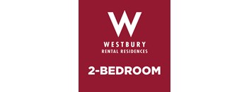 A red poster advertising Westbury Rental Residences and a 2-bedroom apartment.