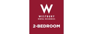 A red poster advertising Westbury Rental Residences and a 2-bedroom apartment.