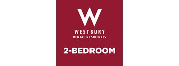 A red poster advertising Westbury Rental Residences and a 2-bedroom apartment.