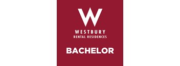 A red poster with the word "Bachelor" written on it.