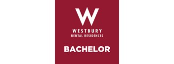 A red poster with the word "Bachelor" written on it.
