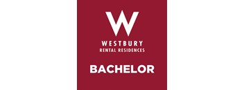 A red poster with the word "Bachelor" written on it.