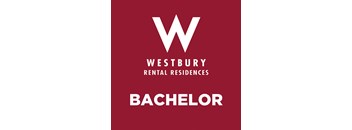 A red poster with the word "Bachelor" written on it.