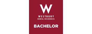 A red poster with the word "Bachelor" written on it.