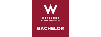 A red poster with the word "Bachelor" written on it.