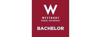 A red poster with the word "Bachelor" written on it.