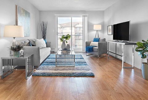 a living room with a couch and a television