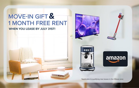 A promotional image for a move-in gift and free rent offer.