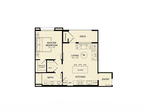 1 bed 1 bath floor plan at Luma at El Corazon Apartments, California 92056