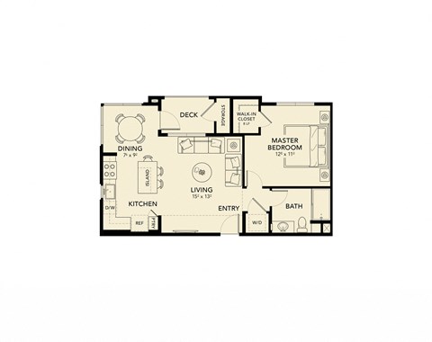 1 bed 1 bath floor plan A at Luma at El Corazon Apartments, Oceanside, CA 92056