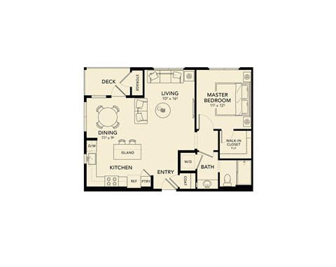 1 bed 1 bath floor plan B at Luma at El Corazon Apartments, Oceanside, CA
