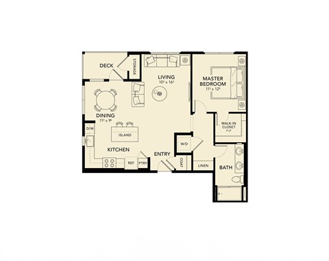 1 bed 1 bath floor plan C at Luma at El Corazon Apartments, Oceanside, 92056