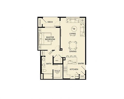 1 bed 1 bath floor plan E at Luma at El Corazon Apartments, Oceanside