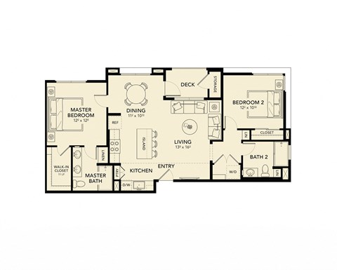2bed 2 bath floor plan at Luma at El Corazon Apartments, California