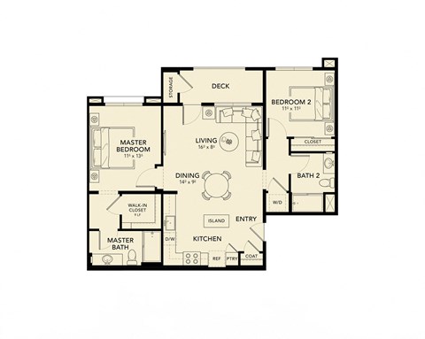 2bed 2 bath floor plan A at Luma at El Corazon Apartments, California 92056