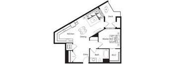 a floor plan of a small house with a bedroom and a living room