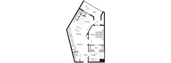 a floor plan of a small house with a bedroom and a living room
