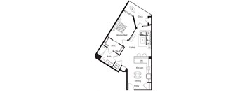 a floor plan of a small house with a bedroom and a living room