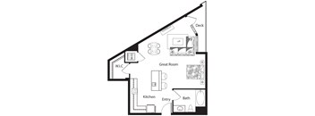 a floor plan of a house with a bedroom and a living room