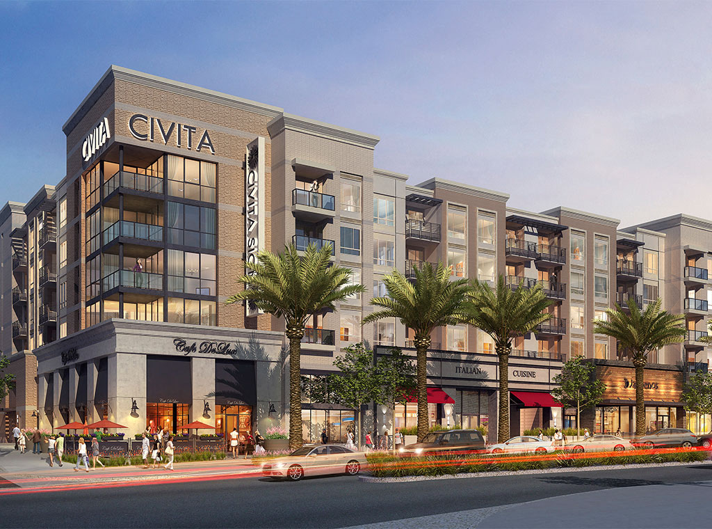 a rendering of an apartment building on a city street